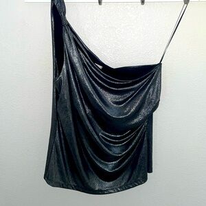 XL Black Gunmetal Cache One Shoulder Top